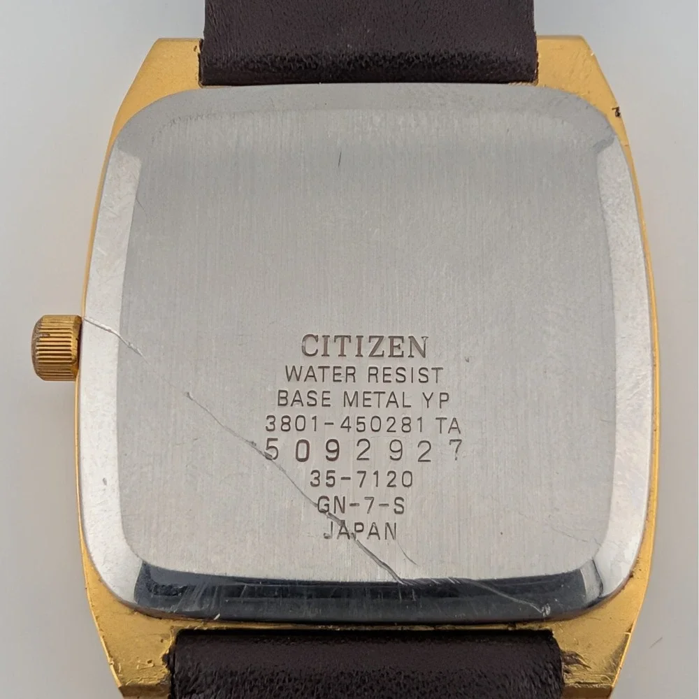 Citizen CQ Quartz 3801-450281 Vintage TV Dial Day Date Gold Tone 30mm Running